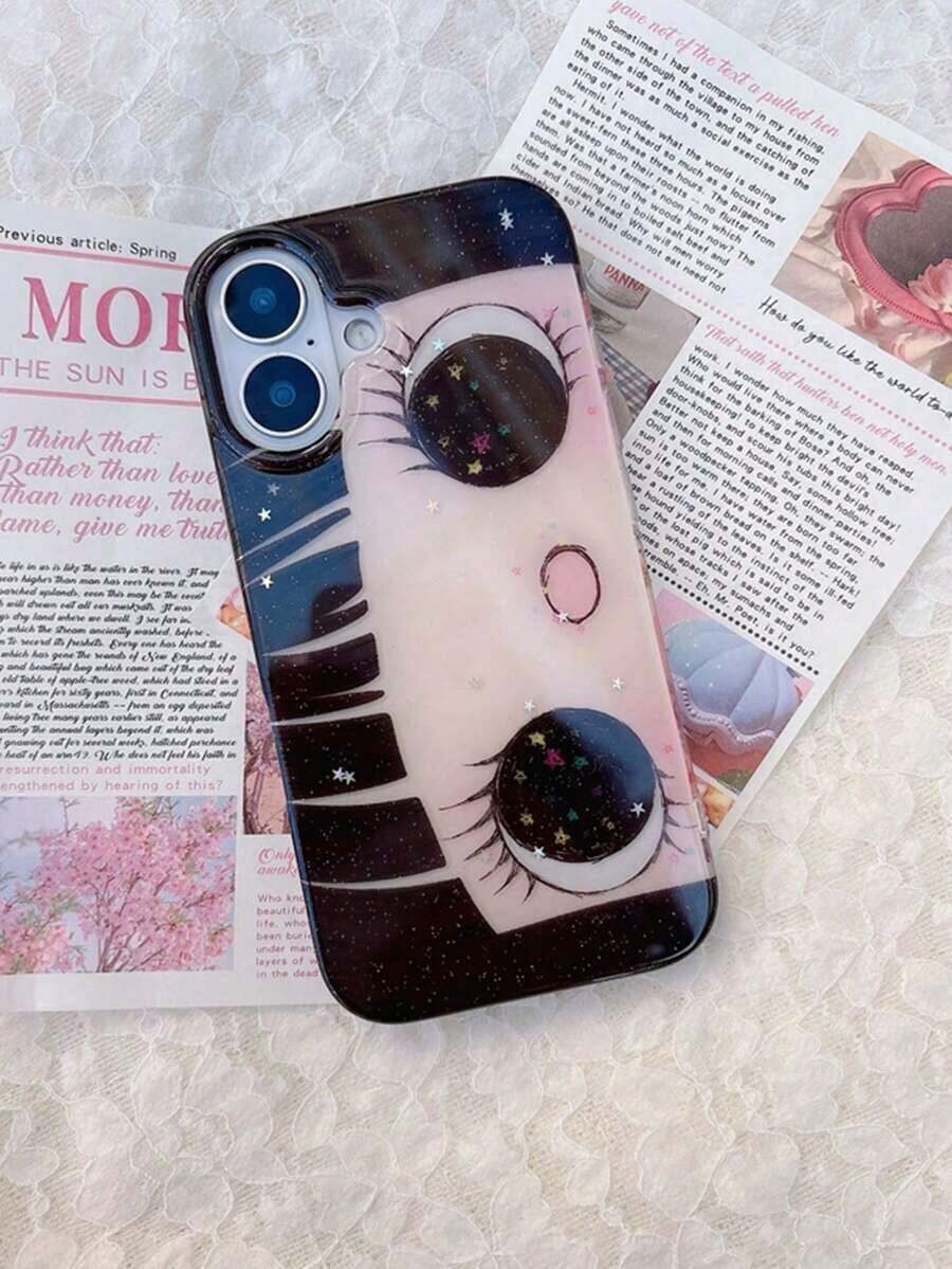 1pc Cute Cartoon Big Eye Pattern Personalized Phone Case, Fashionable Lolita Style Protective Cover, Suitable For IPhone17/IPhone17 ProMax/IPhone16 Pro Max/IPhone15 Pro/IPhone14/IPhone13/12/11, Suitable As Christmas Gift For Family/Friends/Sisters/Girlfriend WBFQ - 顏色1 - 查看 1