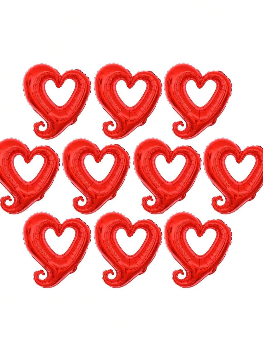 5/10pcs Red Heart Balloons - Heart Shaped Foil Balloons For Valentines Day, Proposal, Anniversary & Birthday - Multicolor - View 1