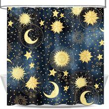 Boho Celestial Shower Curtain, Gold Sun And Moon Galaxy Zodiac Design Bath Curtains For Bathroom,Fun Navy Blue Stars Starry Sky Decor Waterproof Fabric Shower Curtain Sets 12 Hooks 72X72 In{Inchcolor_nameinch:InchBlueinch,Inchsize_nameinch:Inch72\InchWx72\InchL(Packof1)Inch} - 藍色 - 查看 3