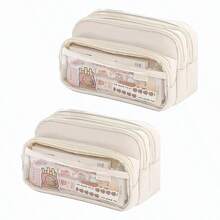 1pc Multifunctional Large Capacity Pencil Case With Pen Holder, Durable Portable Organizer For Office Supplies And Cosmetics, Suitable For Back To School