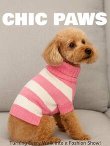 holdhoney Striped Knitted Pet Sweater, Colorful Turtleneck Warm Dog Jumper For Small Breeds Teddy Bichon, Winter Cat Clothing, Cozy Christmas Holiday Birthday Party Outfit - Multicolor - View 11