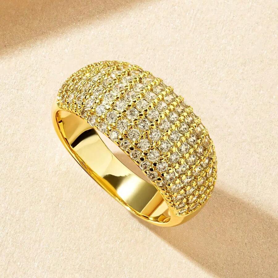Women's Ring With Shiny Pavé And Micro Crystal Zirconias, Elegant Domed Design - #18 - View 1