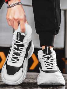 1 Pair WARRIOR Men's Thick Sole Snow Sports Shoes, Lace-Up Soft Bottom Casual Shoes, Low-Top Outdoor Flat Shoes, Suitable For Spring/Autumn Commuting, Student Graduation Photos, Low-Top Leather Sports Skateboard Shoes - White - View 6