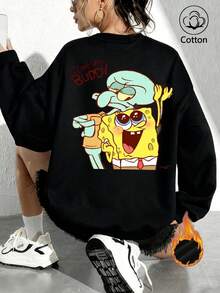 SpongeBob SquarePants 2025 Herbst/Winter Neuheit: Oversized Raglanärmel Unisex Sweatshirt mit witzigem Spongebob Buchstabe Muster. Dieses erschwingliche und bequeme Langarm-Baumwollmischungs-Top hat ein weiches und gemütliches Gefühl. Ob für Lässig, Urlaub, täglichen Street-Style oder Y2K Akademie, dieses vielseitige Teil ist eine ideale Wahl für Schule, Training und den Alltag. - Schwarz - Übersicht 3