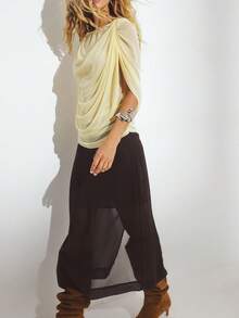 Women Y2k Tops Long Sleeve Fashionable Ruched Autumn Pullover Basic Shirt Stylish Solid Color Slim Versatile Style Winter Blouse For Party Club Daily - Yellow - View 3