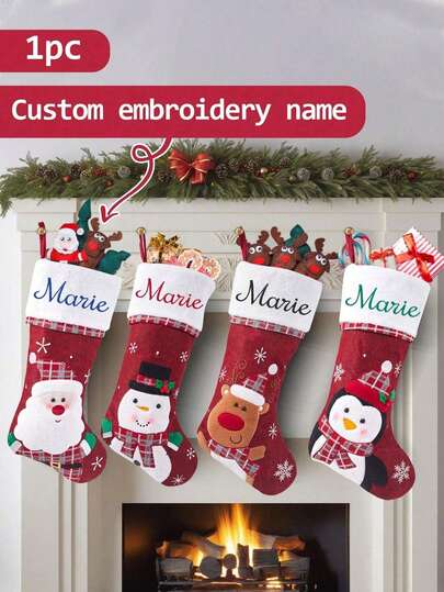 1pc Personalized Custom Stockings, Stockings With Names, Custom Stockings, Decorations, Decorations For Home, Stockings Bulk Him, Her, Couple, Bestie, Bride, Bridesmaid, Couples, Grandma, Grandpa, Sister, Brother Baby Shower Family Decorations