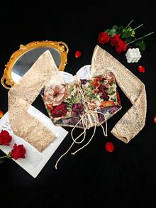 EZNV Popular Cream Floral Lace Corset: Underwire, Boned, Great For Christmas Date & Party - Beige - View 11