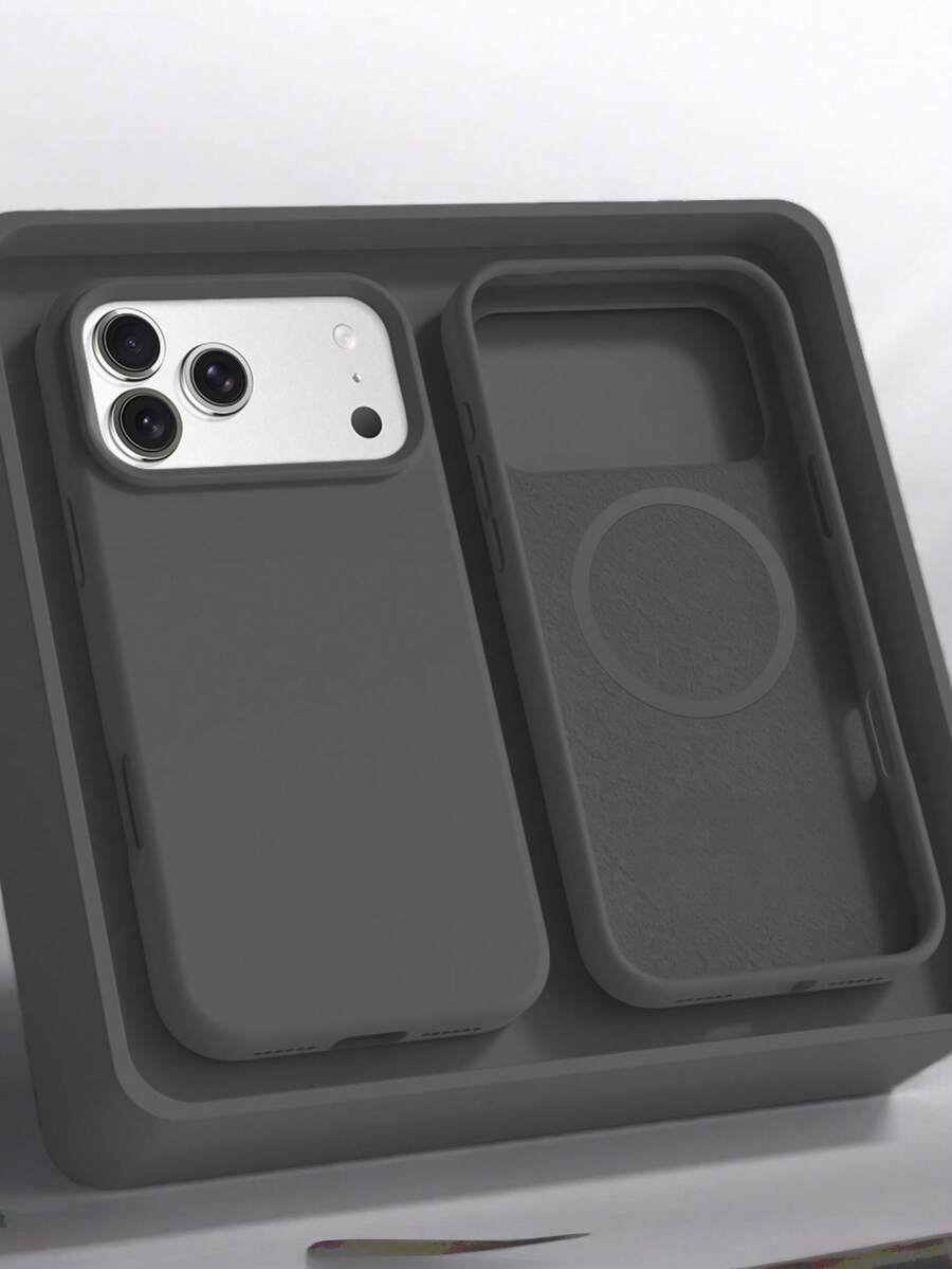 1pc Minimalist Liquid Silicone Magnetic Wireless Charging Protective Case, Compatible With 17 Air 16 14 13 12 15 Pro Max Plus, With Velvet Camera Protection