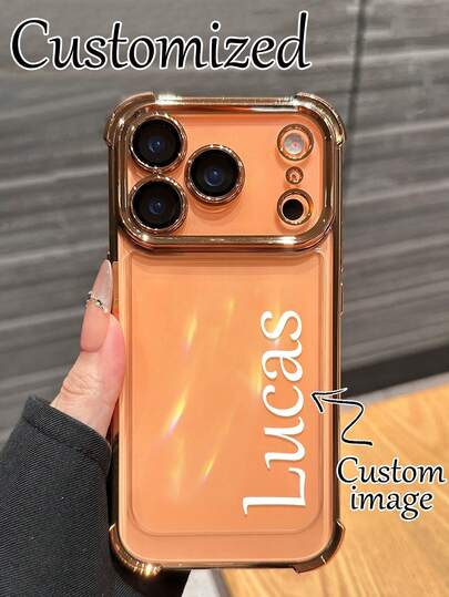 1 Personalized Custom Signature Anti Drop Transparent Orange All Inclusive Lens Phone Case Compatible With IPhone 17/Air/17pro/17promax/16/16pro/16plus/16promax/15/14/13/12/11 And Other Phone Models, Suitable For Giving Gifts To Friends