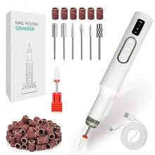 专业电动美甲打磨套装，指甲锉打磨机，指甲及足部护理套装，家用及沙龙美甲锉套装，指甲抛光工具 - 白色 - 查看 9