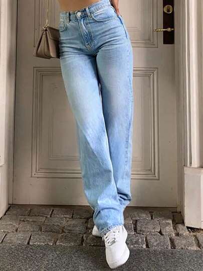 Plus Size Women's Casual Loose Fit Straight Leg Long Denim Jeans