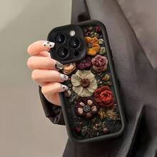 复古刺绣鲜艳花卉图案手机壳，兼容 17、16 Pro Max、16 Pro、11 Pro Max、15、14 Plus、13、12、16、XS Max、15 Pro、XR、15 Pro Max、14、13 Pro、12 Pro Max，TPU 防震软保护套，兼容三星系列 - 彩色 - 查看 5