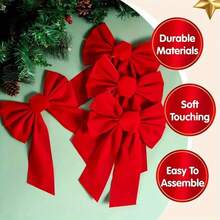 6pcs/10pcs Bow Christmas Tree Decoration Set - Includes Hanging Ornaments With Twist Ties, Suitable For Home And Party Decor - Red - View 5