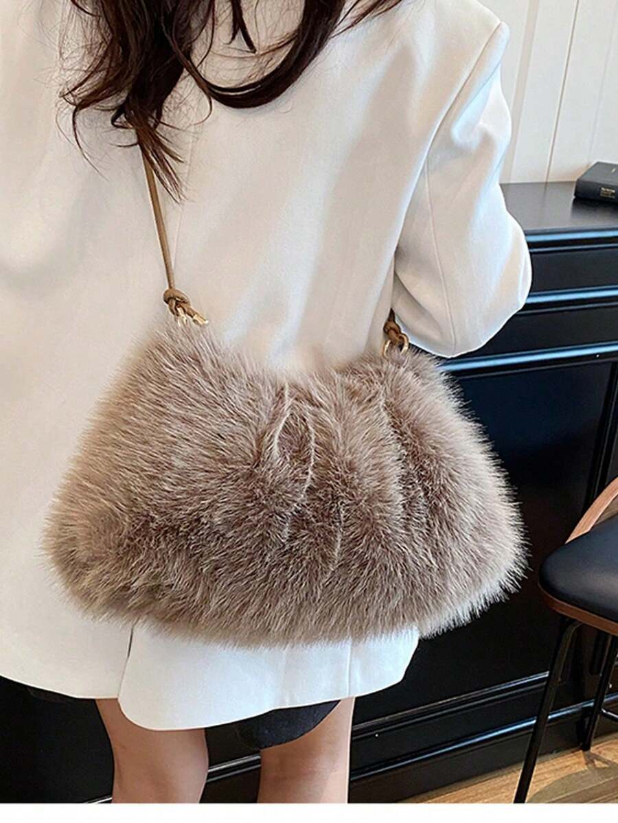 Borsa a tracolla in pelliccia finta soffice, design minimalista, stile di nicchia, piccola borsa a tracolla da donna, morbida e soffice, texture pelosa, casual chic, borsa portatile in stile Y2K, adatta per San Valentino, primavera e inverno, la migliore borsa primaverile, si abbina perfettamente agli outfit autunnali