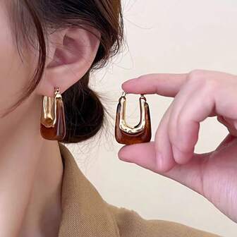 1 件复古亚克力 U 型时尚耳环，高端几何个性化方形耳环，适合作为各种节日、情人节、圣诞节、母亲节、感恩节、新年、婚礼、婚姻等送给女性的礼物
