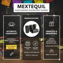 MEXTEQUIL - Vasos Tequileros de Cerámica Talavera Auténtica Mexicana, Set de 4 - Encaje Azul - Sombra negra - Ver 7