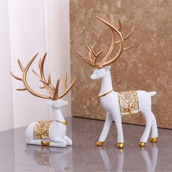 1 pieza Estatua decorativa de resina de ciervo dorado de moda, escultura de reno para decoración del hogar, sala de estar, oficina, dormitorio, estantería