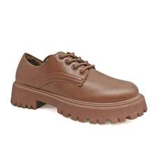 女士舒适低跟平底鞋，柔软耐用，百搭，修身，不疲劳，适合大学生，通勤，四季，复古，通勤，户外，办公室，系带，PU 皮革