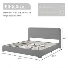 HOMBCK Twin/ Full/ Queen/ King Size Bed Frame, Boucle Upholstered Platform Bed With Headboard, Modern Style, Soft Rounded Corners, No Box Spring Required, Easy Assembly, Beige/ Grey/ Pink/ White/ Light Grey/ Black/ Green - 淺灰色 - 查看 10