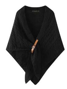 1pc Women's Spring/Autumn Shawl, Beige Leather Buckle Shawl, Thick Triangular Cloak Outwear, Knitted Scarf For Dress - Buckled Plush Shawl - View 7