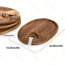 1pc Wooden Serving Tray, Wooden Appetizer Plates Durable Easy To Clean Wine Glass Holder Elegant Charcuterie Accessories Party.Snack, Fruit, Coffee, Cookie, Cheese, Steak, Pizza Platter, Made Of Rosewood - Apricot - View 5