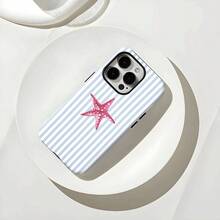 Una elegante funda de teléfono 2 en 1 con diseño de rayas de estrella de mar y diseño de doble capa resistente, proporcionando durabilidad y protección contra caídas, compatible con los modelos  17, 16, 15, 14, 13, 12, 11, 8, 7, X, XS, XR, Plus, Air, Pro, Max, Mini, SE2 y SE3. - Colores mixtos - Ver 2