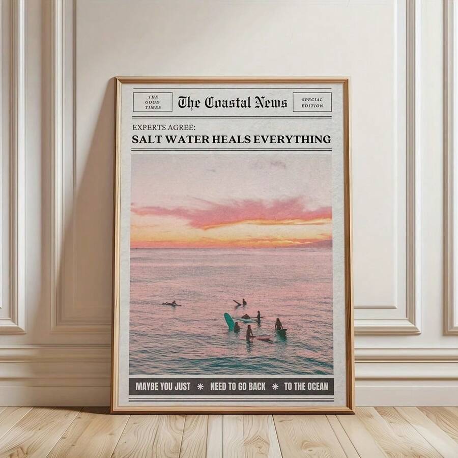 Wave Whisperer, Salt Water Heals Everything" Surf Girl Canvas Art Print - Coastal Wall Decor, Unframed 16x24in Poster For Bedroom, Living Room, Home Office - Multicolor - View 1