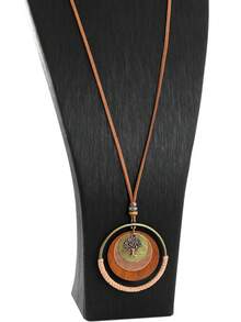 TopHanqi 1pc Women's Vintage Bohemian Personalized Pendant Necklace, Geometric Personalized Big Circle Life Tree Multi-Layer Design Sweater Chain, Suitable For Daily Wear, Party, Commuting, Versatile