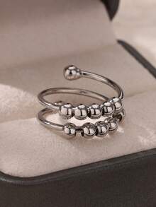 1pc Fashionable Ball Bead Ring, Women's Stainless Steel Material In Gold Color, Freely Rotatable, Helps Relieve Stress And Anxiety, Birthday Party Jewelry Gift