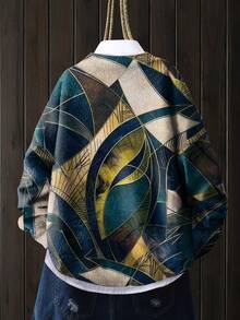 Women's Lightweight Creative Floral Print Sweater - Multicolor Flower Pattern, Casual Crew Neck Long Sleeve Top, Suitable For All Seasons, Layered Design, Vibrant Color Blend