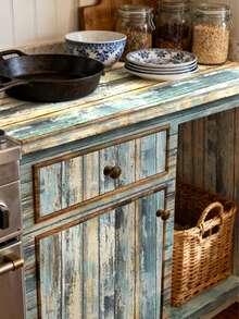 1 卷（1 米/3 米/5 米）复古蓝色木纹壁纸，15.75 英寸宽，复古美式装修，即撕即贴，DIY 可移除，不留残留，防水，防潮，易于清洁，适用于洗衣机、通风罩、厨房角落、橱柜、浴室隔断、餐厅厨房、桌子、家居装饰 PVC 装修贴纸 - 彩色 - 查看 4