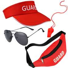 4pcs Protective Gear Set Including Hat, Waist Bag, Whistle With Lanyard, And Sunglasses, Suitable For Adult Beach Costume