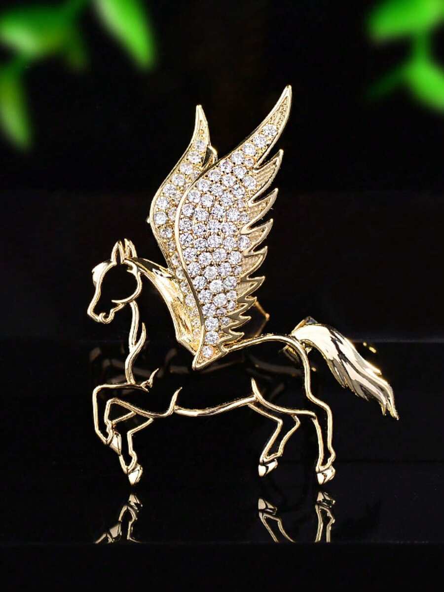 1pc Minimalist Pegasus Design Hollow-Out Zirconia Inlaid Sophisticated Unisex Suit Accessory