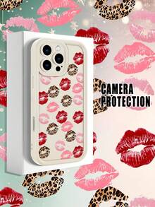 1pc Red Lip Leopard Print Phone Case Fashion Makeup Theme Design For Women Bold Style Festive Aesthetic Compatible With IPhone 17/16/15/14/13/12/11/XS, Compatible With Galaxy S25/S24/S23Plus/S22Ultra, Waterproof Shockproof Scratch Resistant - 白色 - 查看 6