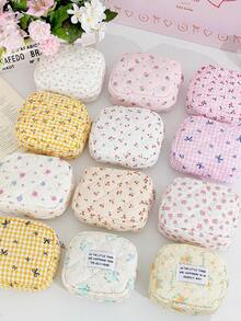 1 Pieza Monedero mini lindo acolchado de espuma con estampado de cereza, bolsa suave de tela para almacenar toallas sanitarias, bolsa organizadora de cosméticos con estampado de cuadrícula, bolsa de almacenamiento para auriculares Bluetooth con lazo, regalo de Navidad, esencial de viaje, embrague / bolso pequeño, organizador de maquillaje, organizador de maquillaje, bolsa, soporte para brochas, mini bolsa, bolsa de gran capacidad, regalo para mujeres, regalo de Navidad, ideas de regalo para mujeres