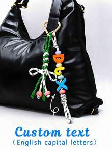 1pc Floral Design Custom Bag Charm, Acrylic Colorful Letter Keychain, Handmade Rope Sunflower Bag Pendant, Heart Keychain, Decorative Pendant, Christmas/Halloween/Easter/Mother's Day Personalized Gift,Apparel Accessories,Chic Autumn,Boyfriend,Girlfriend,Family,Friends