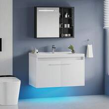 31" Floating Bathroom Vanity With Sink Combo, Wall Mounted Bathroom Vanity Cabinet With LED Light, 2-Door Bathroom Storage Cabinet For Small Bathroom, White/Grey/Black, (USB LED Strip) - 白色 - 查看 7