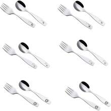Juego de cubiertos para niños, 12 piezas, acero inoxidable, 6 tenedores para niños, 6 cucharas para cena, utensilios para niños pequeños, para lonchera (animales safari, elefante, jirafa, - 12FS - Ver 1