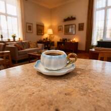 Bộ 2 tách trà/cà phê bằng gốm hình quả bí ngô, mạ vàng gradient, màu trắng, cam, xanh dương, dung tích 120ml. - Nhiều màu - Xem 4