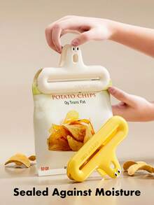 1 pieza Clip sellador de bolsas de comida, sellador de bolsas de aperitivos de dibujos animados lindo, hecho de ABS duradero, abertura grande que se ajusta a diferentes tamaños de bolsas de aperitivos, mandíbula con clip de acero inoxidable dentado, fuerza de sellado fuerte, a prueba de humedad, diseño con orificio colgante para almacenamiento ahorrando espacio, disponible en blanco, rojo, amarillo, verde