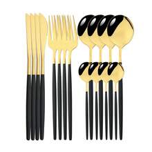 16件套不锈钢餐具套装，带手柄，刀叉勺套装，厨房节日礼物