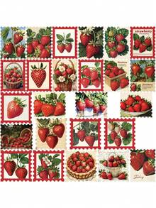 50张草莓果园邮票贴纸美味水果贴花DIY手册吉他行李冰箱文具贴纸女士 - 彩色 - 查看 8