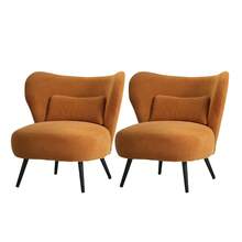 SUN YEE 2x Armchair Lounge Chair With Lumbar Pillow Wingback Velvet Orange - Orange - View 1