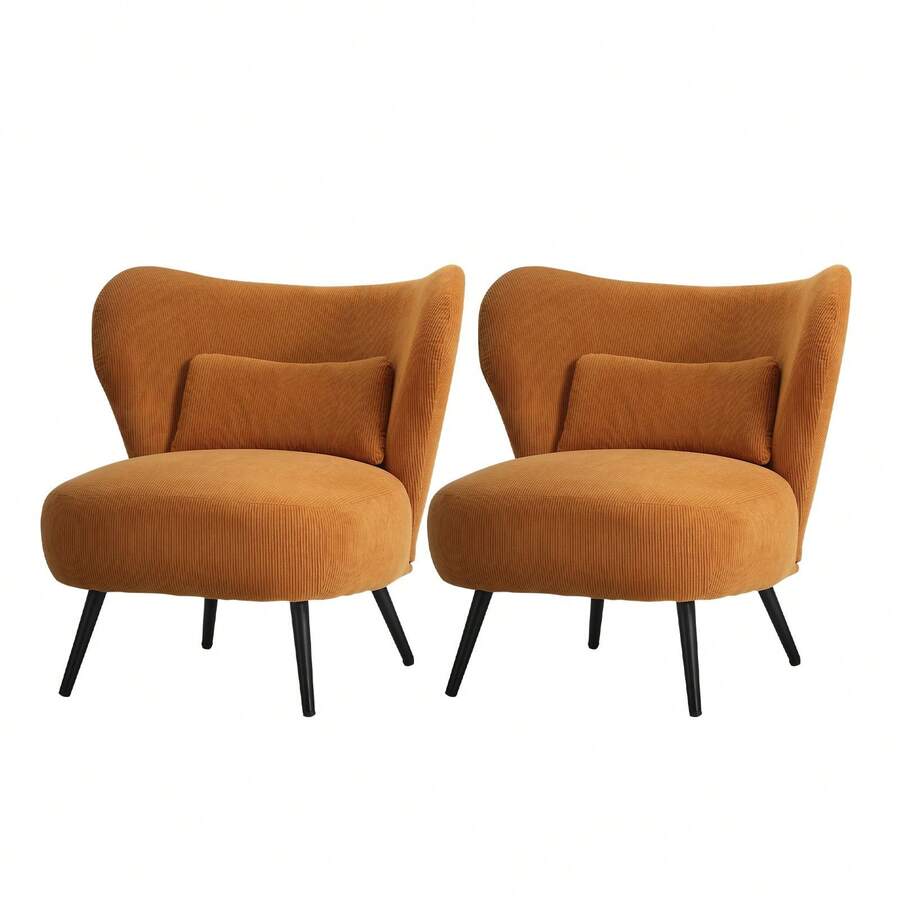 SUN YEE 2x Armchair Lounge Chair With Lumbar Pillow Wingback Velvet Orange - Orange - View 1