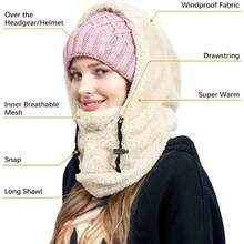 Genérico Sherpa Hood - Balaclava Ski Mask Adjustable Windproof Warm Hood Cover Hat for Winter Fuzzy Ski Mask for Women and Men - Beis - Ver 5