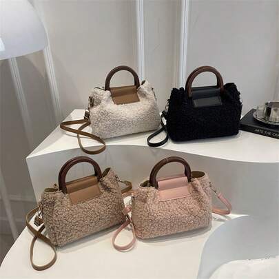 2 Pieces Set With Coin Purse, Autumn/Winter New Crossbody Handbag With Plush Square Bag, Retro Shearling Patchwork Women Casual Shoulder Bag