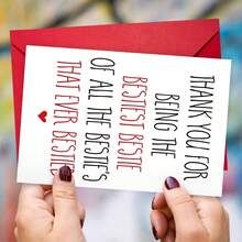 1 Set Funny Valentine's Day Friendship Thank You Cards, Humorous Thank You Cards For Best Friend, "Thank You For Being My Best Friend" Heart Greeting Card, Thank You Gift For Her, Cute Handwritten Style Thank You Card For Girlfriend - Multicolor - View 5