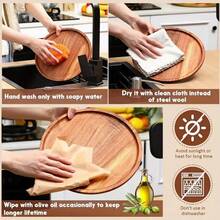 圆形木质托盘，红木装饰托盘，适用于咖啡桌和家居装饰，木质开胃菜/熟食板，适用于厨房台面 - 棕色 - 查看 10