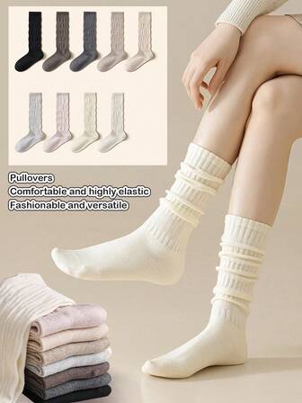 Calcetines de media caña de unicolor para mujer, calcetines holgados aptos para botas, calcetines tubulares versátiles y largos, para uso casual, primavera y otoño