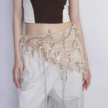 1pc Women's Belly Dance Costume, Sequin Fringe Belly Dance Hip Scarf, Thai/Arabian Dance Skirt Waist Belt - Multicolor - View 3